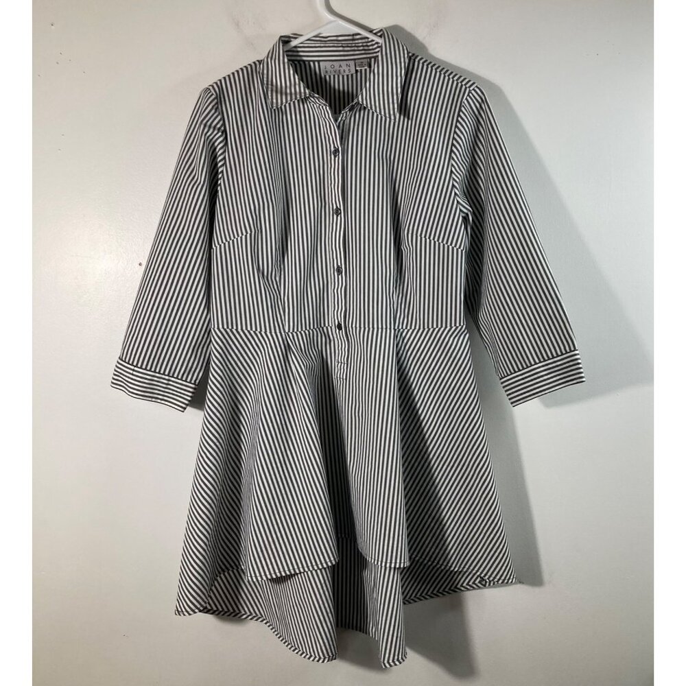 Womens Joan Rivers Peplum Hi Lo Tunic Shirt Asymmetrical Gray White 10‎